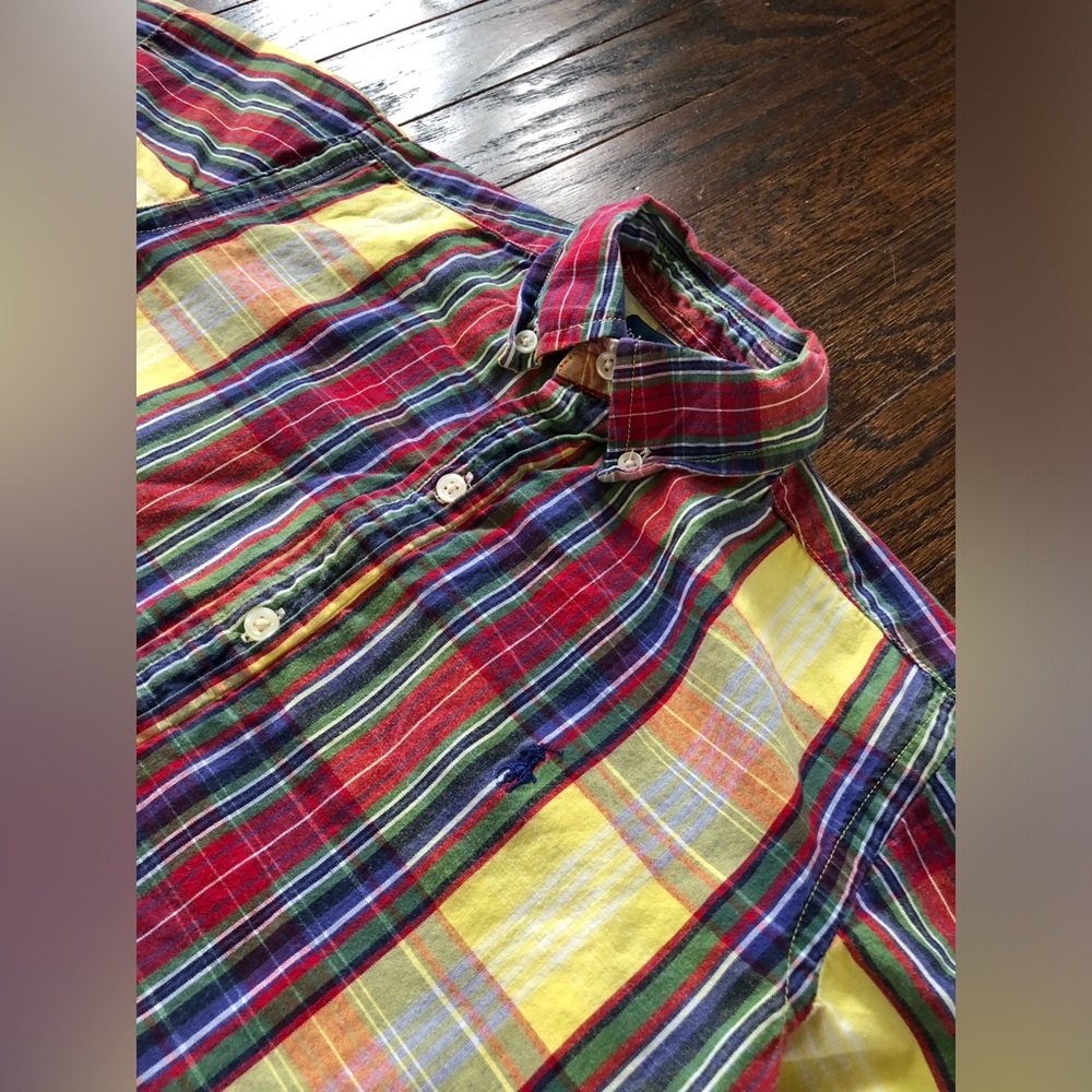 Ralph Lauren Boys 6 Yellow/Red/Blue Plaid Short-Sleeved Cotton Button-Down Shirt - Picture 4 of 8
